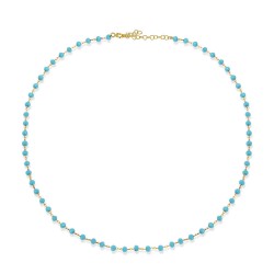 ROS0175N TURQUOISE ROSARY 40cm NECKLACE GOLD PL 925