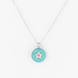 CZ14528-4N TURQUOISE STAR NECKLACE SILVER 925