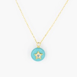 CZ14528-4N TURQUOISE STAR NECKLACE GOLD PL 925