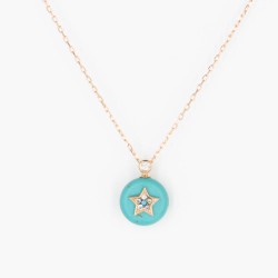 CZ14528-4N TURQUOISE STAR NECKLACE ROSE PL 925