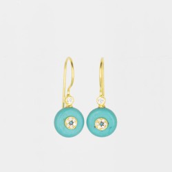 CZEAR14522-5 TURQUOISE ROUND EYE EARRING GOLD PL 925