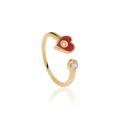 CZR2371 RED ENAMEL HEART RING GOLD PL 925