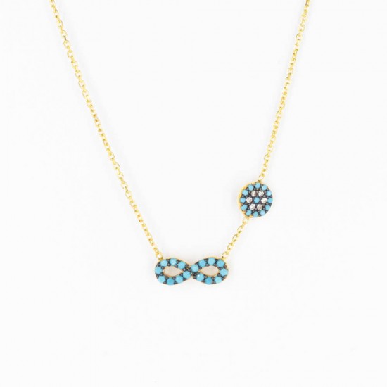 CZ0690N TURQUOISE INFINITY AND EVIL EYE NECKLACE GOLD PL 925