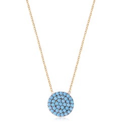 CZ0028N-1 TURQUOISE ROUND NECKLACE GOLD PL 925