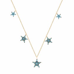 CZ2527N TURQUOISE STARS NECKLACE GOLD PL 925