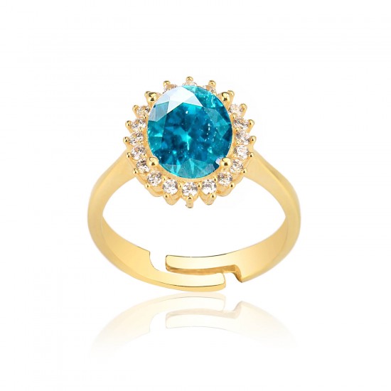 CZR3355BLUE TOPAZ ΔΑΧΤΥΛΙΔΙ ΠΕΤΡΑ ZIRGON GOLD PL 925