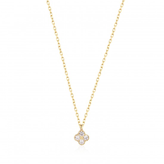 CZ10133NWH ΚΟΛΙΕ ΤΕΤΡΑΦΥΛΛΟ ZIRGON GOLD PL 925