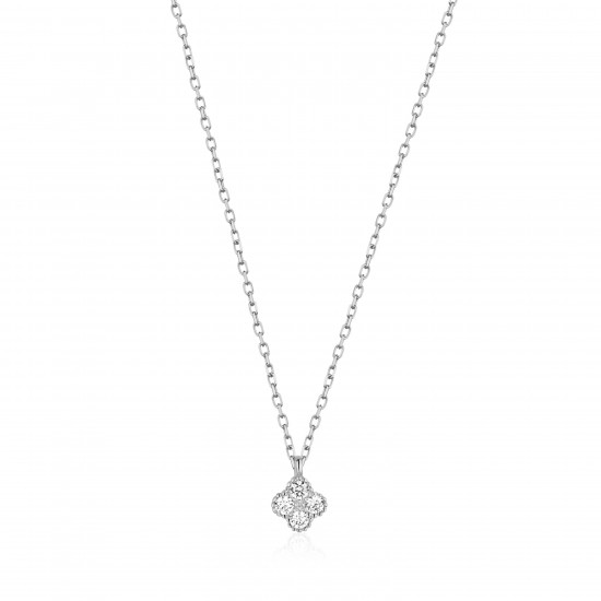 CZ10133NWH ΚΟΛΙΕ ΤΕΤΡΑΦΥΛΛΟ ZIRGON SILVER 925