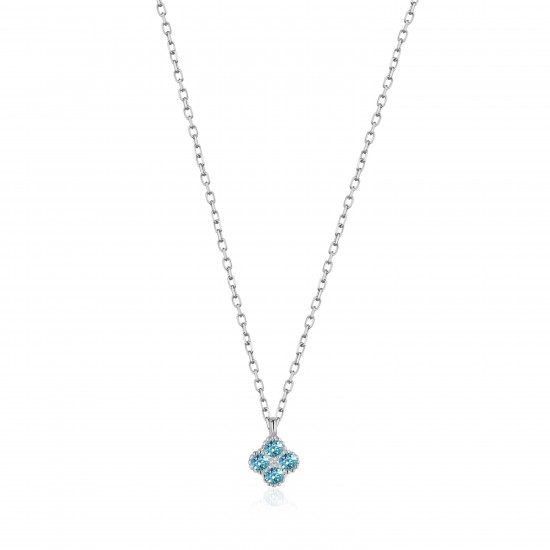 CZ10133NBLUE TOPAZ ΚΟΛΙΕ ΤΕΤΡΑΦΥΛΛΟ ZIRGON SILVER 925