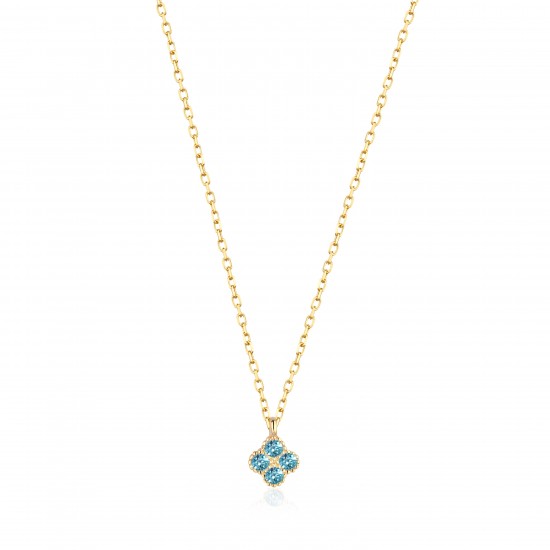 CZ10133NBLUE TOPAZ ΚΟΛΙΕ ΤΕΤΡΑΦΥΛΛΟ ZIRGON GOLD PL 925