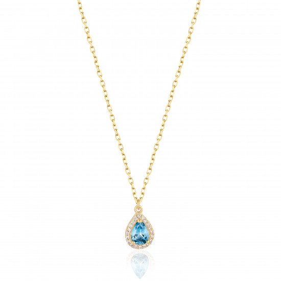 CZ10132ΝBLUE TOPAZ ΚΟΛΙΕ ΔΑΚΡΥ ZIRGON GOLD PL 925