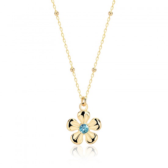 CZ9415ΝBLUE TOPAZ ΚΟΛΙΕ ΛΟΥΛΟΥΔΙ ZIRGON GOLD PL 925