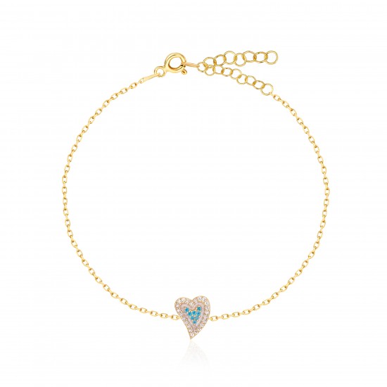 CZ10128B ΒΡΑΧΙΟΛΙ ΚΑΡΔΙΑ ZIRGON GOLD PL 925