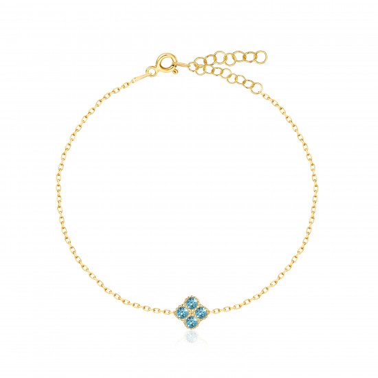 CZ10133BBLUE TOPAZ ΒΡΑΧΙΟΛΙ ΤΕΤΡΑΦΥΛΛΟ ZIRGON GOLD PL 925