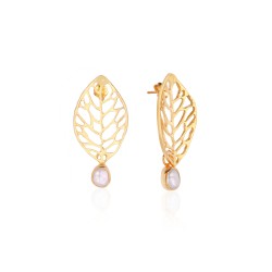 CZEAR6639 ΣΚΟΥΛΑΡΙΚΙ ΦΥΛΛΟ PEARL GOLD PL 925