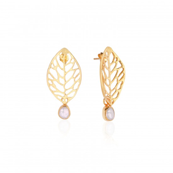 CZEAR6639 ΣΚΟΥΛΑΡΙΚΙ ΦΥΛΛΟ PEARL GOLD PL 925