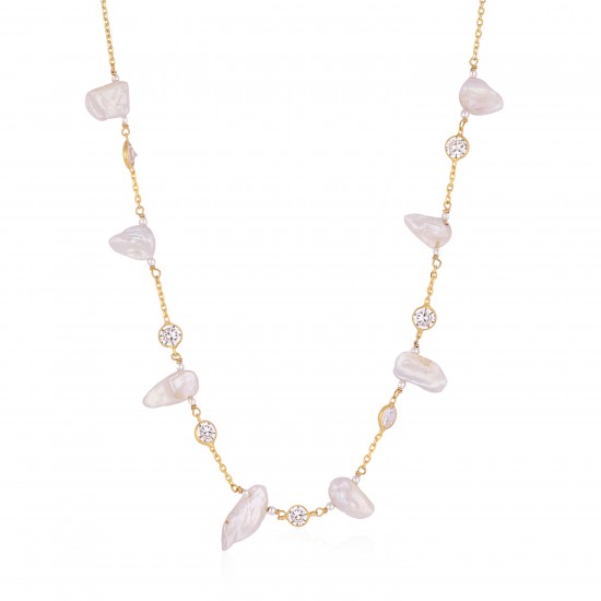 CZ10217Ν ΚΟΛΙΕ PEARL42cm GOLD PL 925