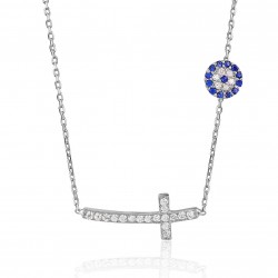 CZ0961N CROSS AND EVIL EYE NECKLACE SILVER 925