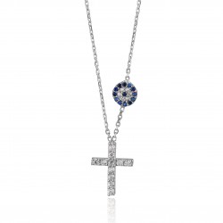 CZ0186N CROSS AND EVIL EYE NECKLACE SILVER 925