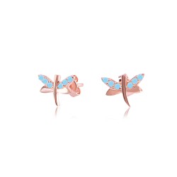 CZEAR0381 TURQUOISE DRAGONFLY EARRING ROSE PL 925